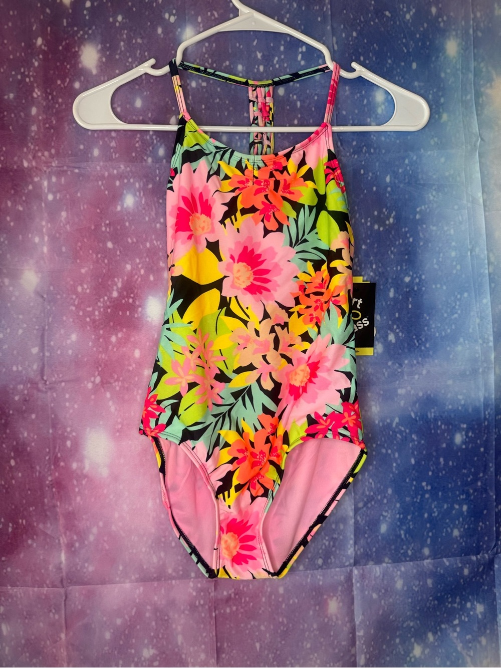 New art class floral one piece swimsuit size girls large